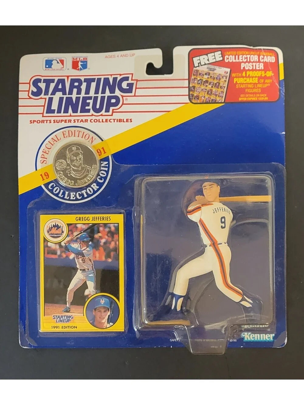 1991 Starting Lineup Gregg Jefferies New York Mets w/Card & Coin New/Sealed